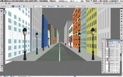 one-point perspective: with flat and 3D objects as well